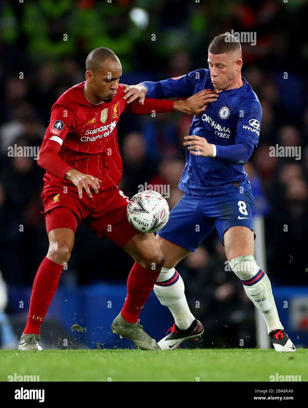 Chelsea's Ross Barkley battles with Liverpool's Fabinho Stock Photo