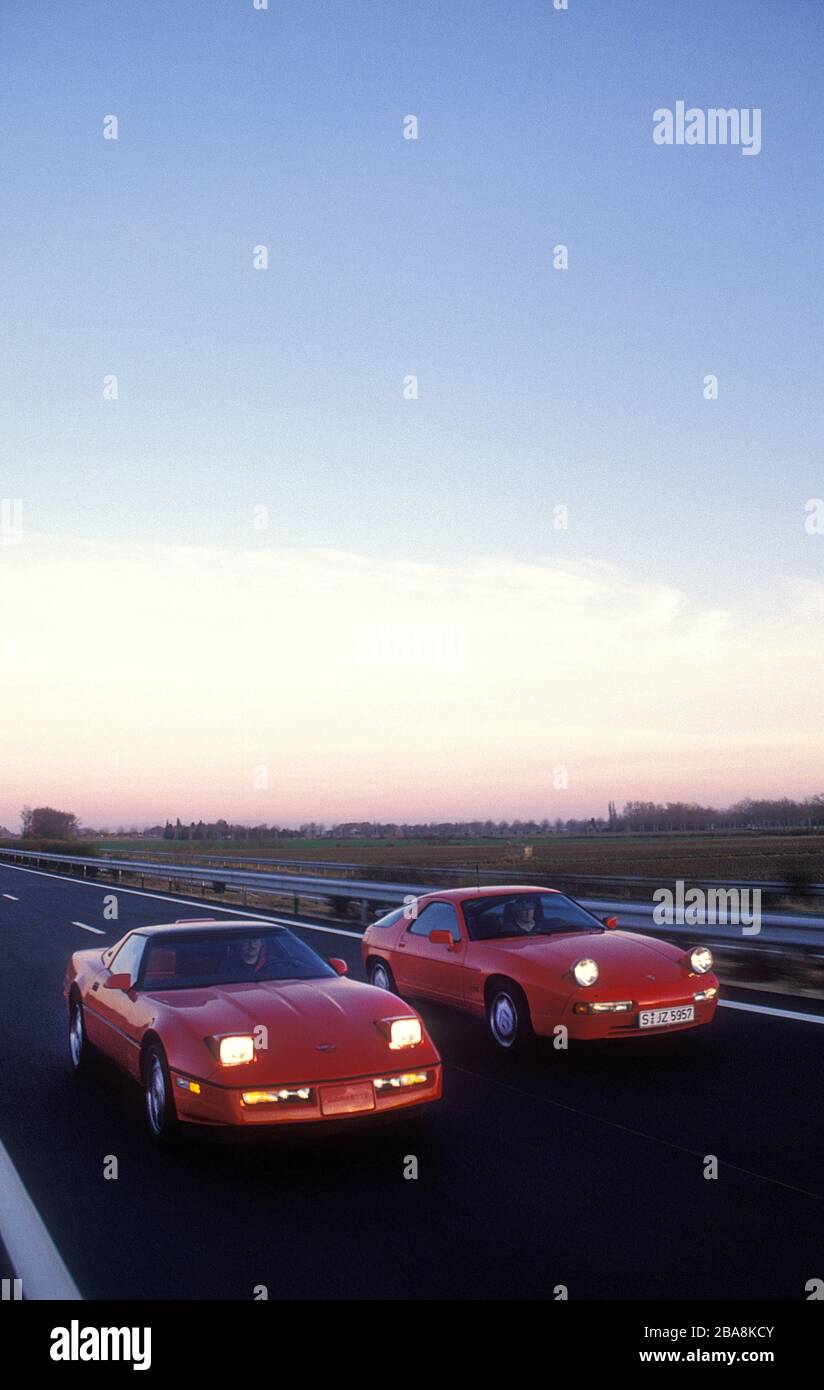 1990 Chevrolet Corvette ZR1 and 1990 Porsche 928S Stock Photo