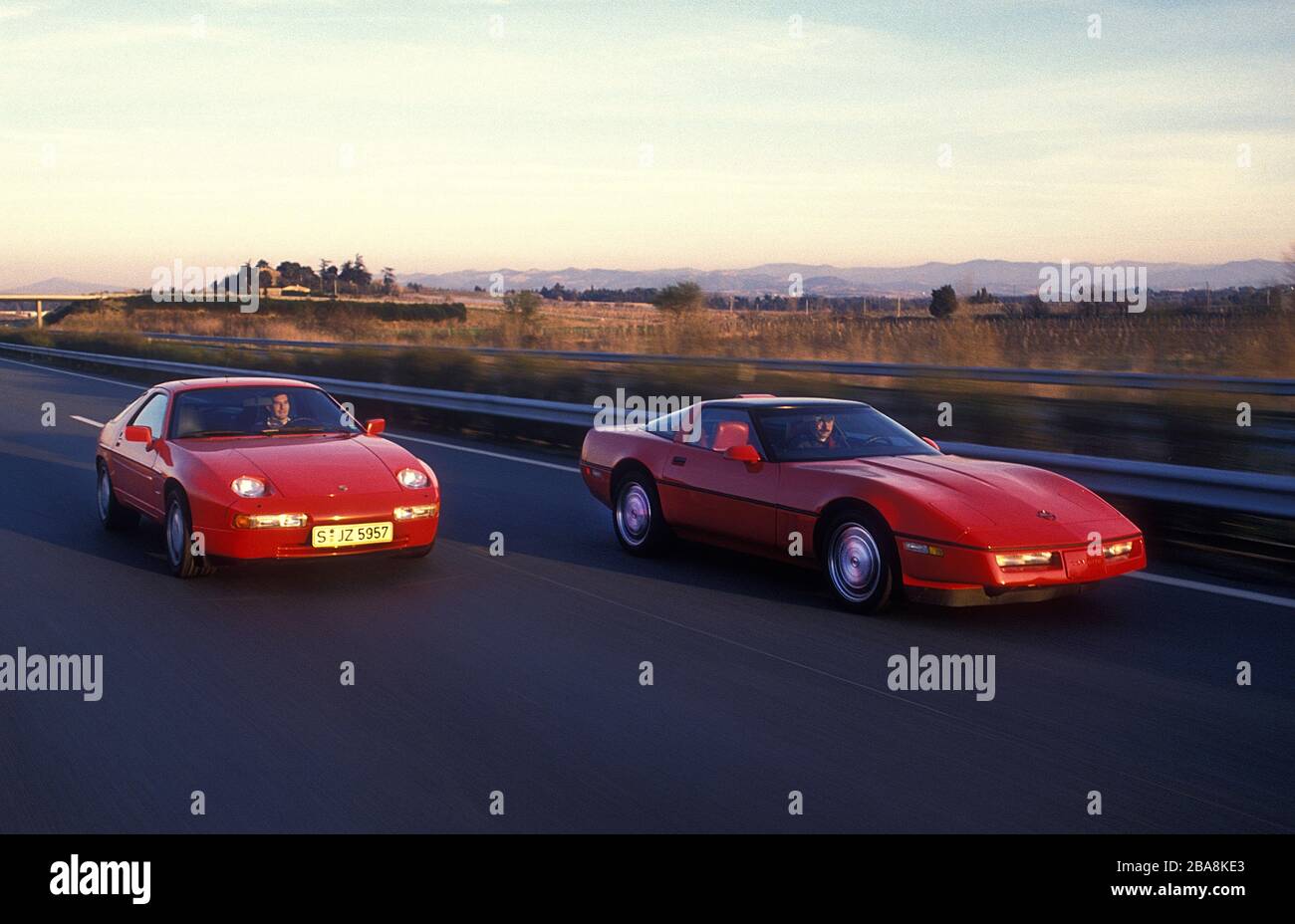 1990 Chevrolet Corvette ZR1 and 1990 Porsche 928S Stock Photo