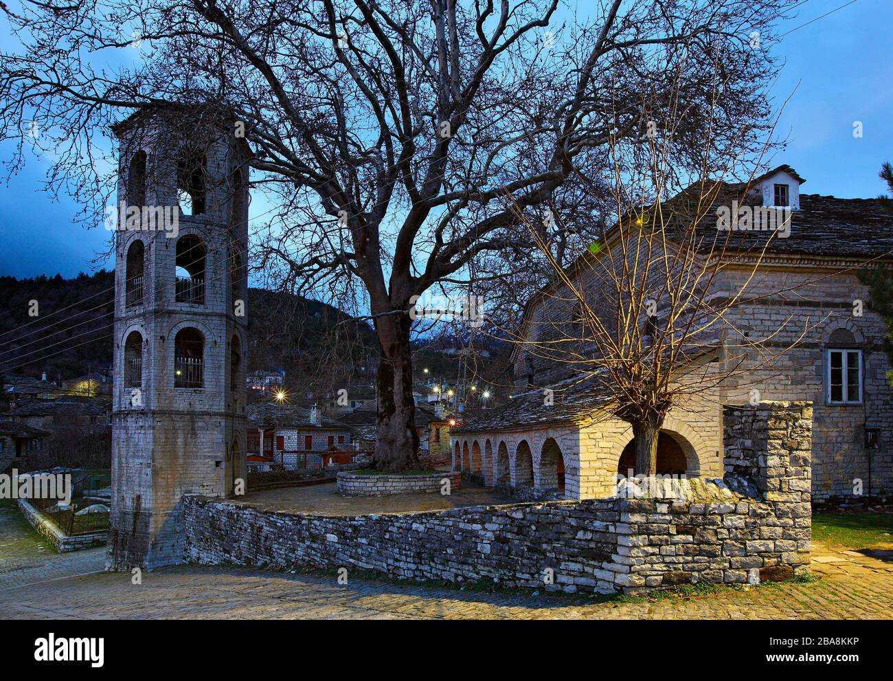 The church of Agios Vlassis ("St. Vlassios) in Megalo Papigo village, Zagori region, Ioannina, Epirus, Greece. Stock Photo