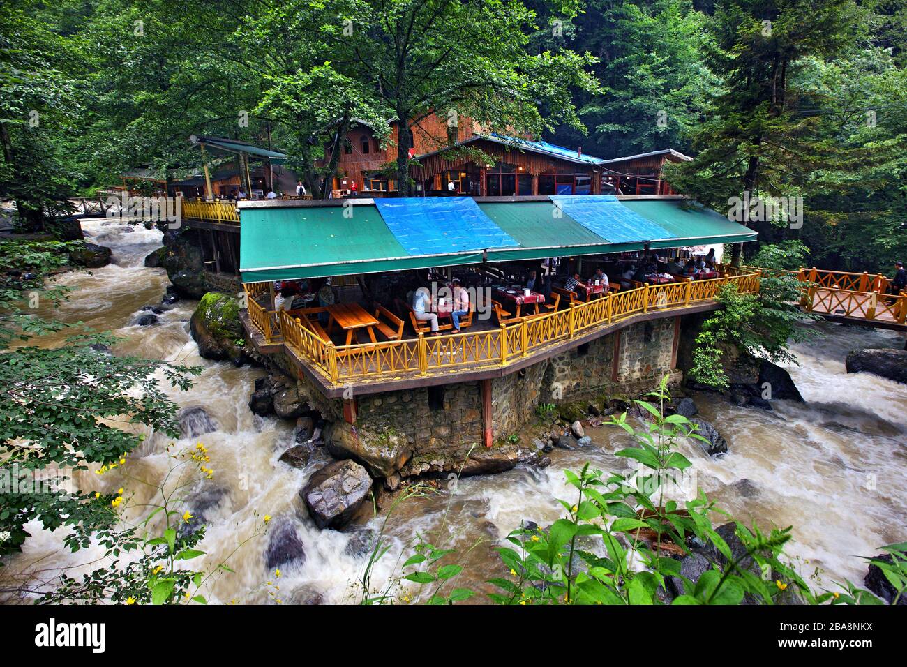 Café - restaurant in Altindere National Park, where the path to Panagia Sumela monastery begins. Trabzon province, Black sea region,Turkey Stock Photo