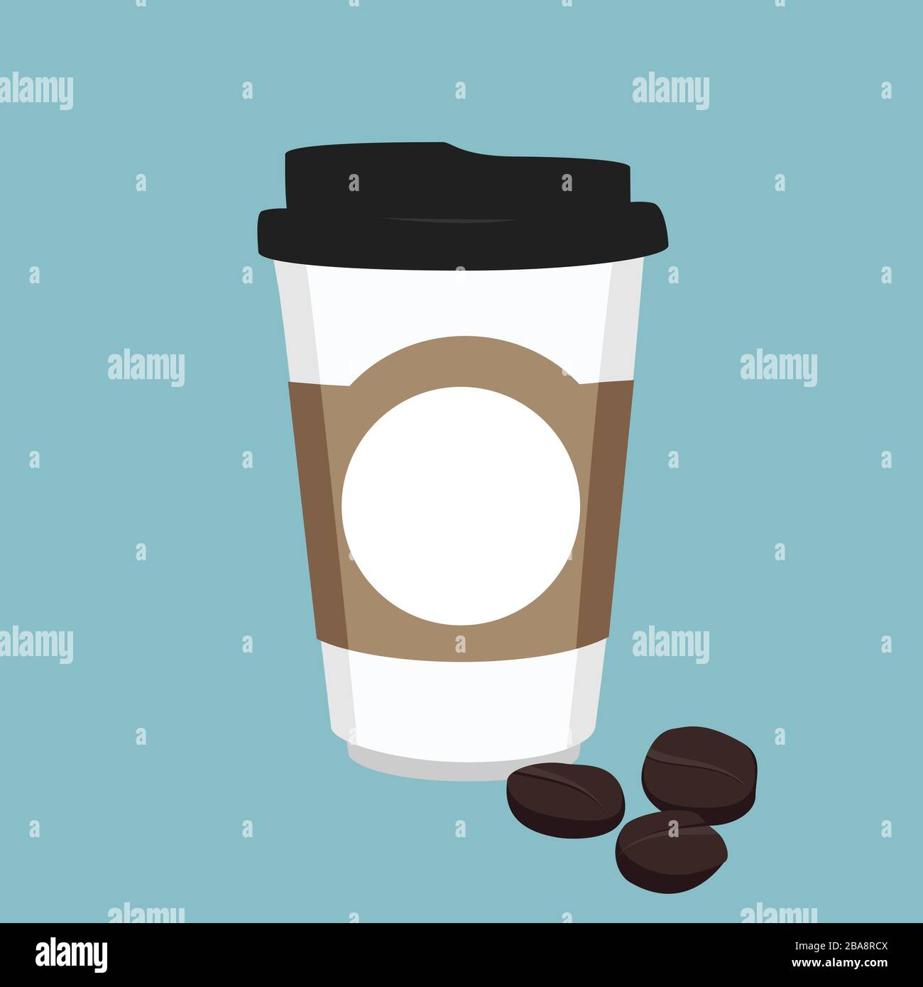 Vector illustration disposable coffee cup icon with coffee beans on ...