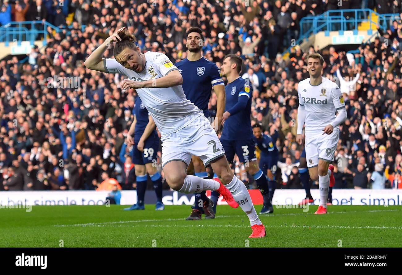 Leeds United's Luke Ayling celebrates scoring his team’s opening goal