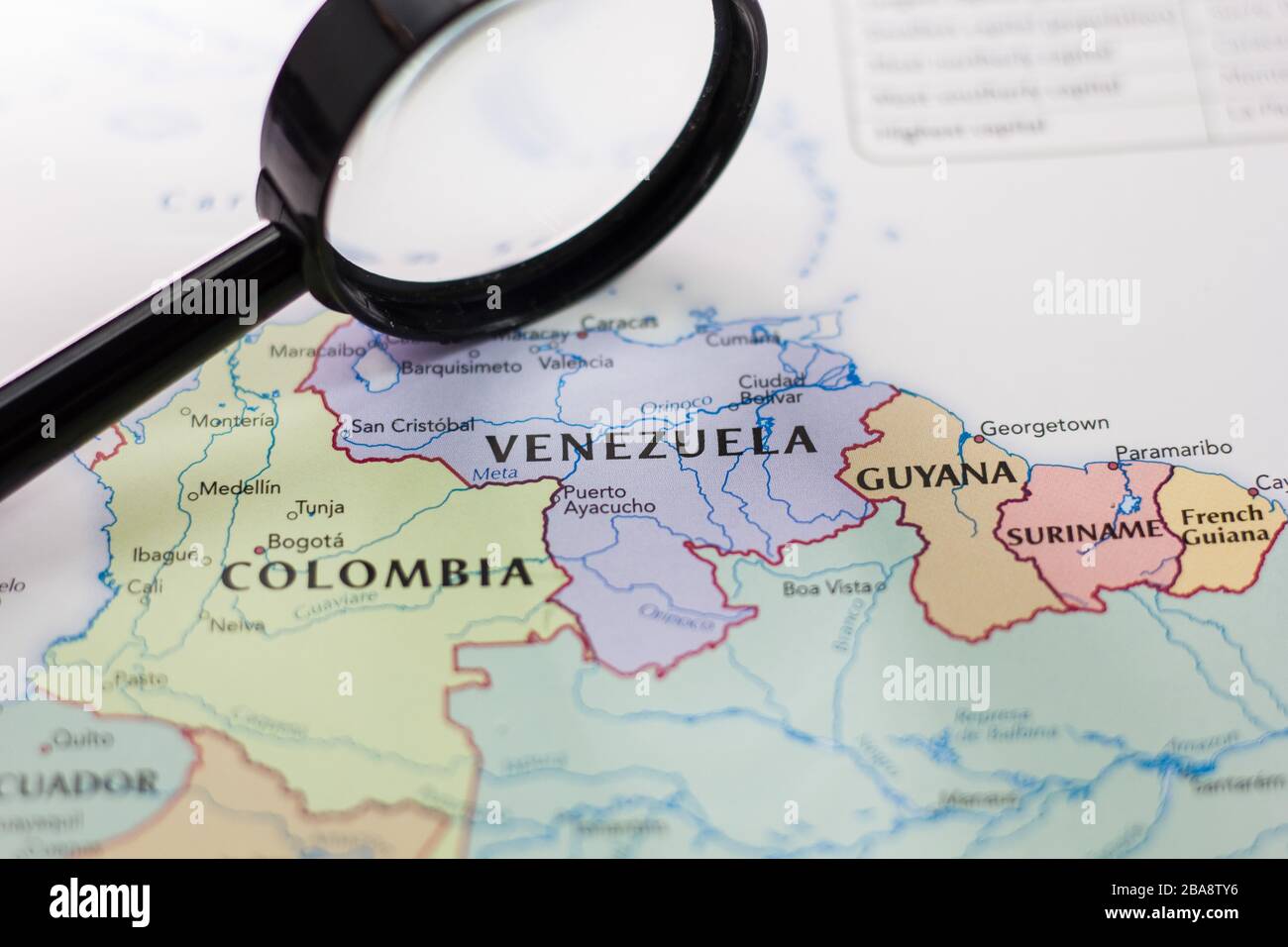 Venezuela On The Map Of The World Or Atlas Stock Photo Alamy Venezuela On The Map Of The World Or Atlas 2BA8TY6 