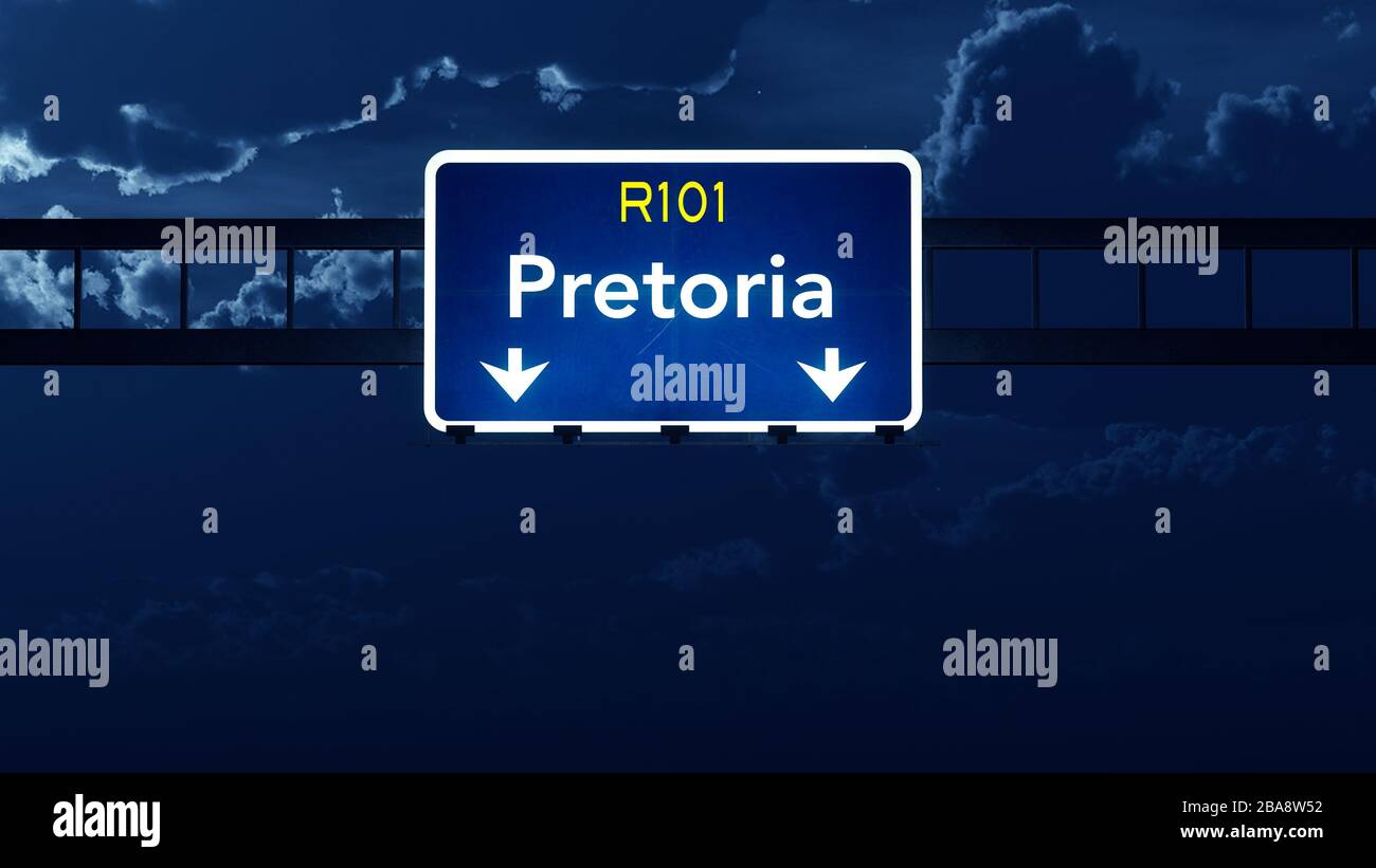 Pretoria South Africa Highway Road Sign at Night 3D artwork Stock Photo Alamy