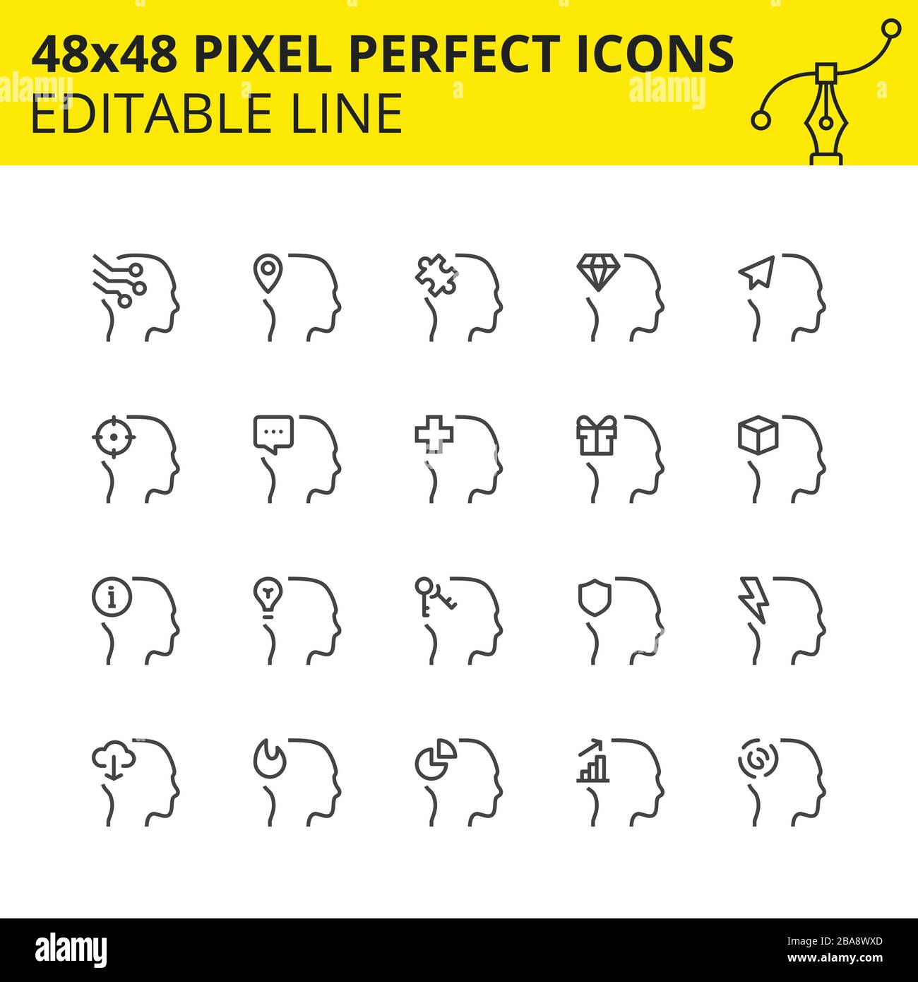 Simple Set Icons of Human Head and Avatars. Person Symbols for info graphics, websites and mobile applications which includes Chip, Message, Idea Stock Vector