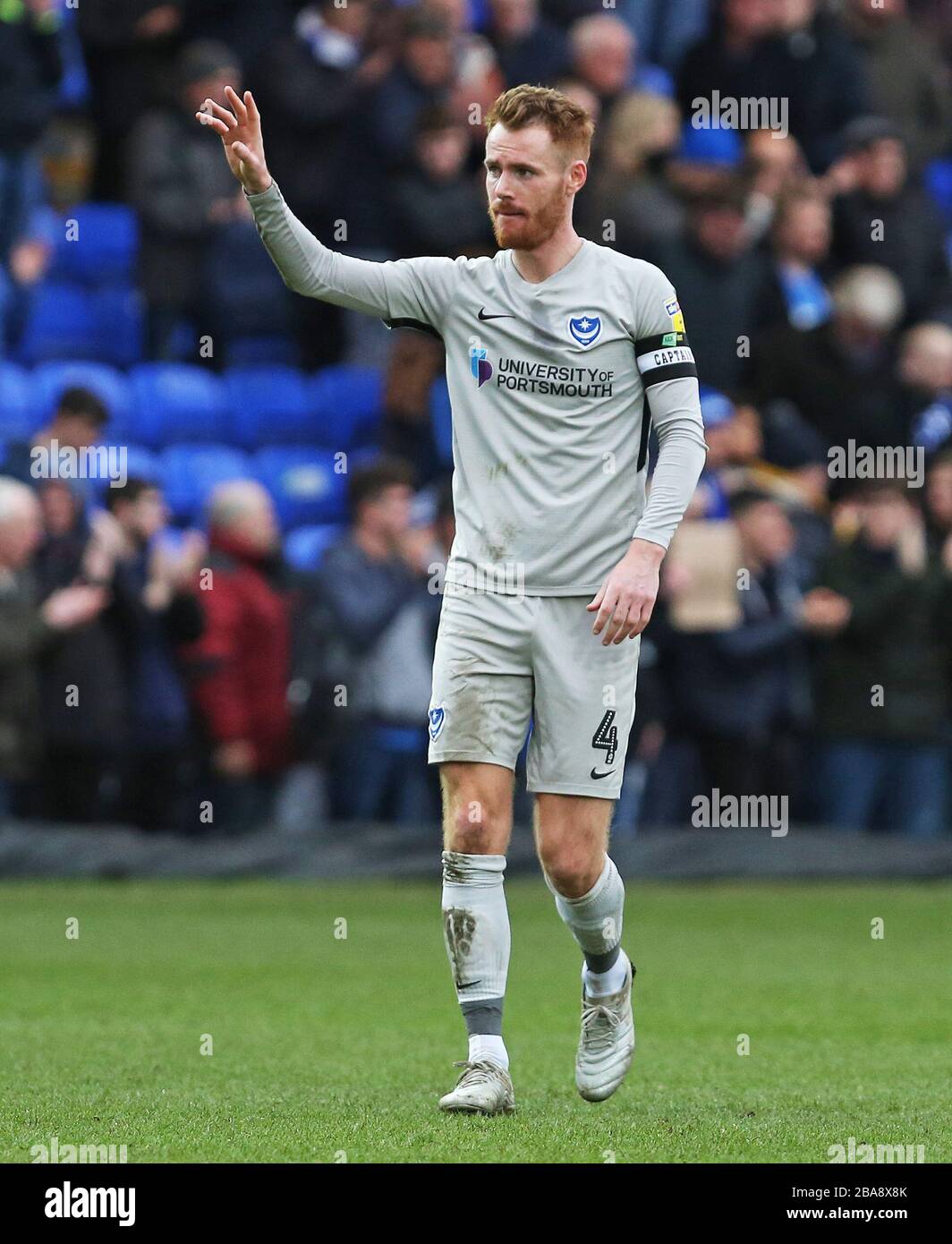 Portsmouth's Tom Naylor waves to the Portsmouth fans after the final whistle Stock Photo