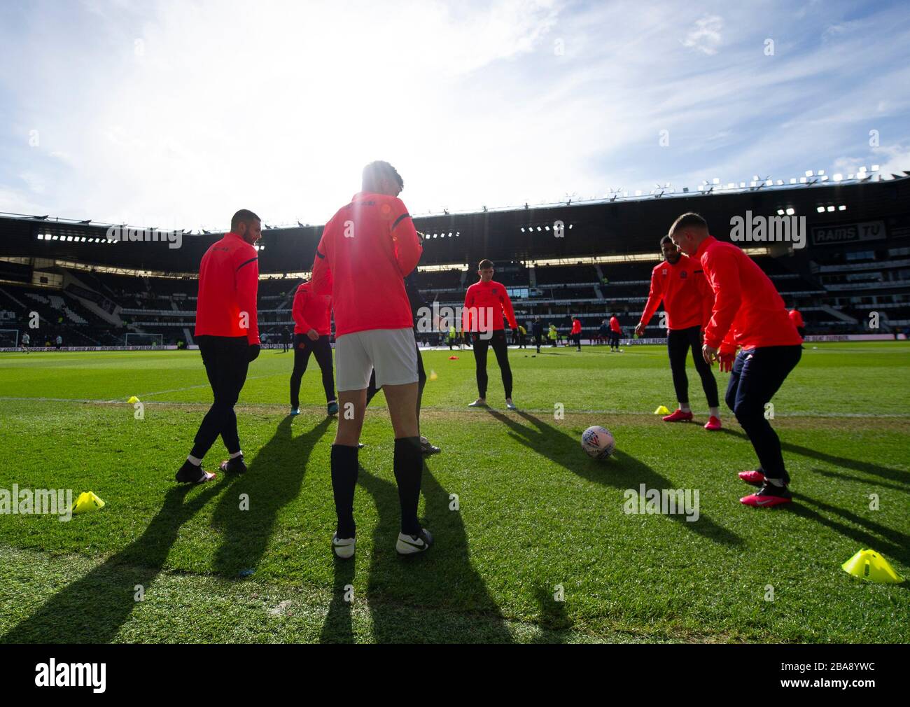 A general view of Blackburn Rovers players warming up Stock Photo
