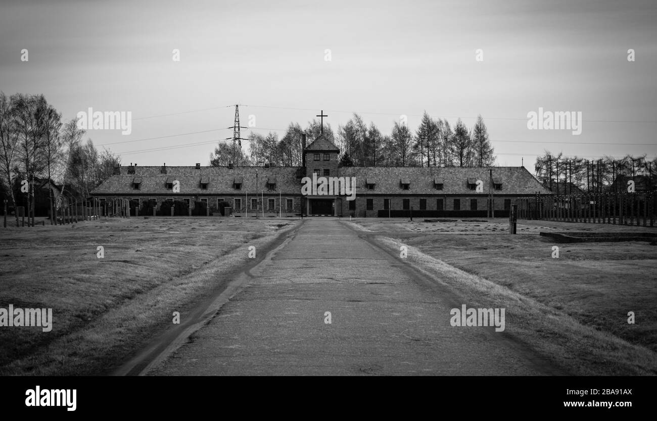 SS Headquarters, Auschwitz II, Poland. Stock Photo