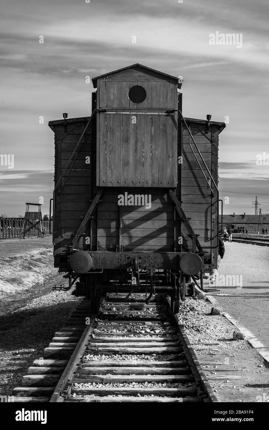 Train carriage, Auschwitz-Birkenau II. Poland. Stock Photo