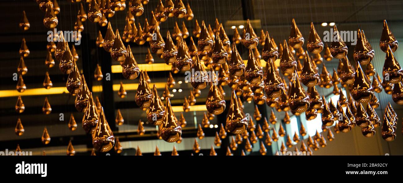 CHANGI / SINGAPORE, 2 MAY 2018 - Kinetic rain, a moving sculpture in Changi Airport. Stock Photo