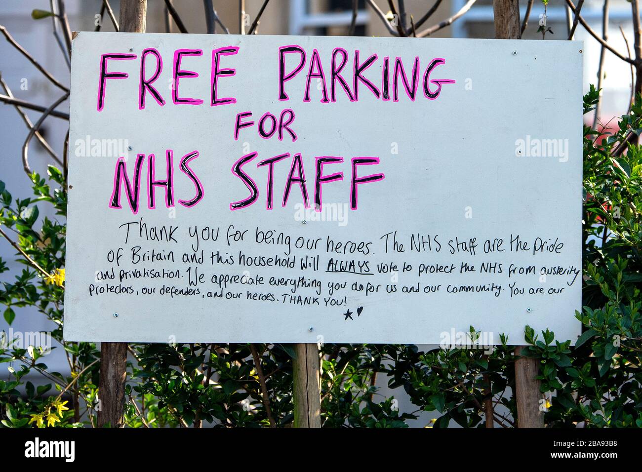 Homeowners near the Royal United Hospital Bath offer NHS staff free parking during the lockdown to try and contain the Coronavirus outbreak. Stock Photo