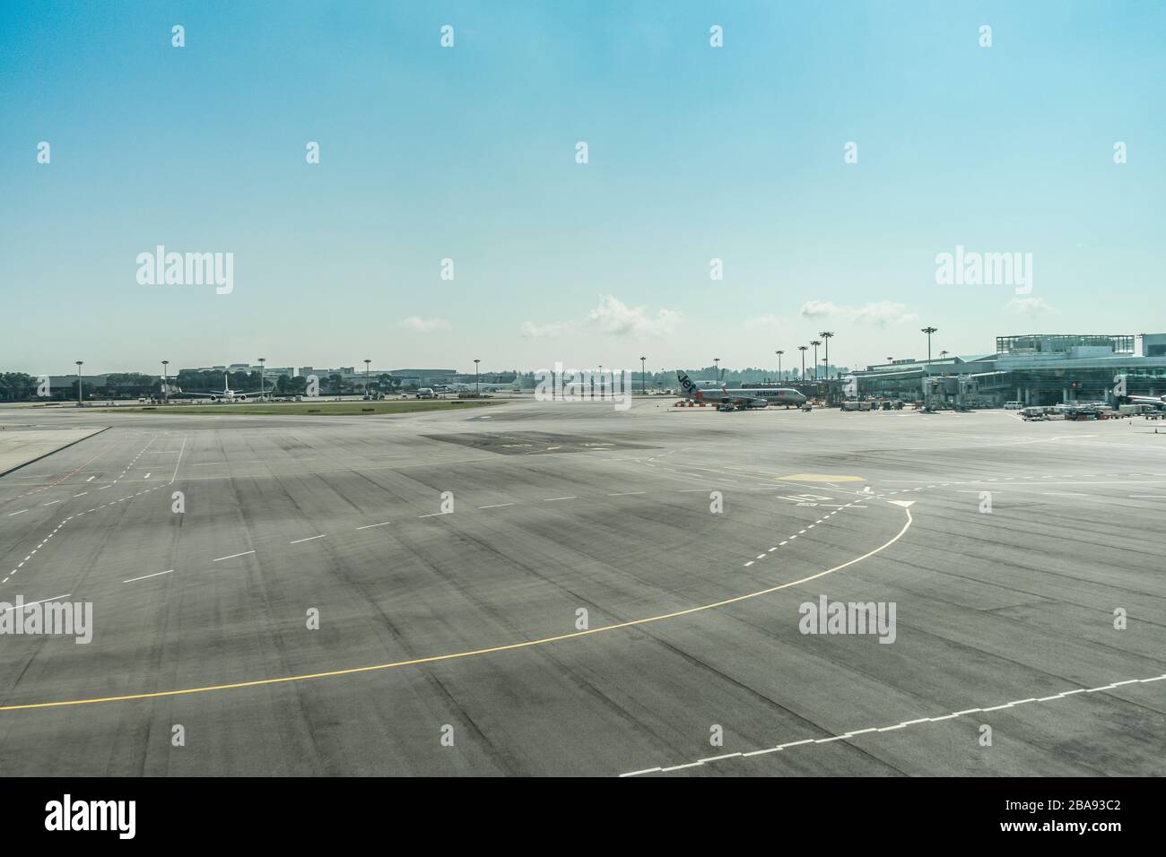 CHANGI / SINGAPORE, 2 MAY 2018 -Jetstar Asia Airbus is parking at Changi Airport in Singapore Stock Photo