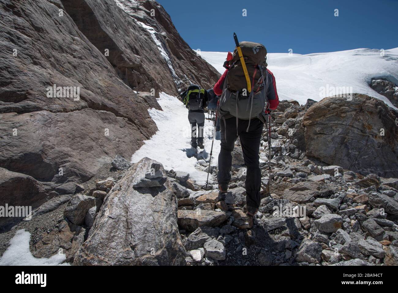 Ascent of the last base camp of the Mera Peak Nepal Stock Photo