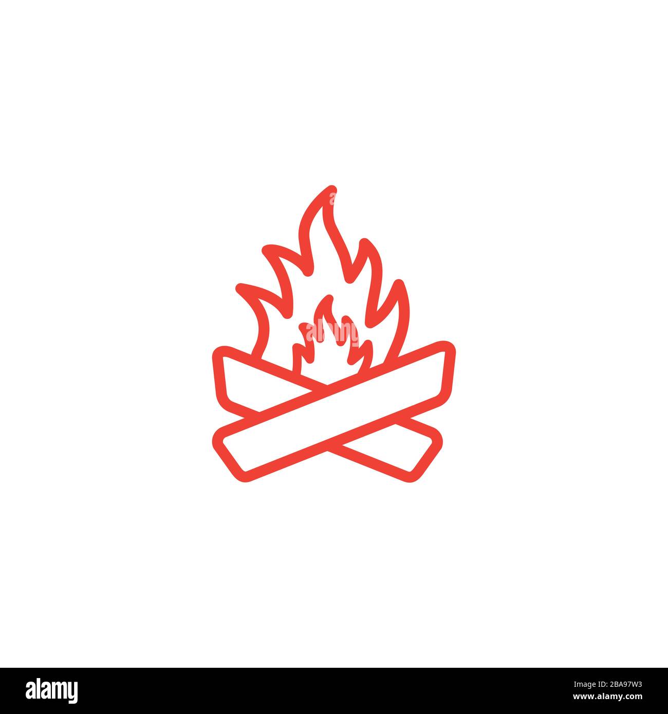Camp Fire Line Red Icon On White Background. Red Flat Style Vector ...