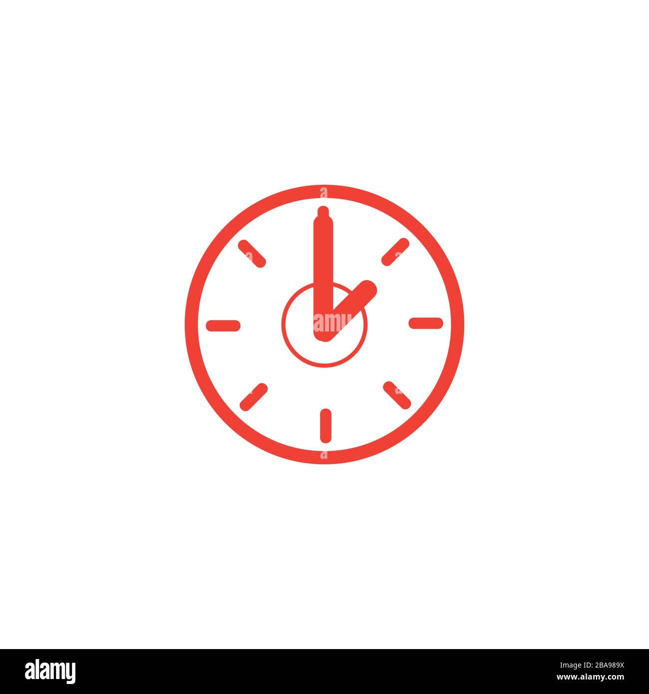 Clock Red Icon On White Background. Red Flat Style Vector Illustration