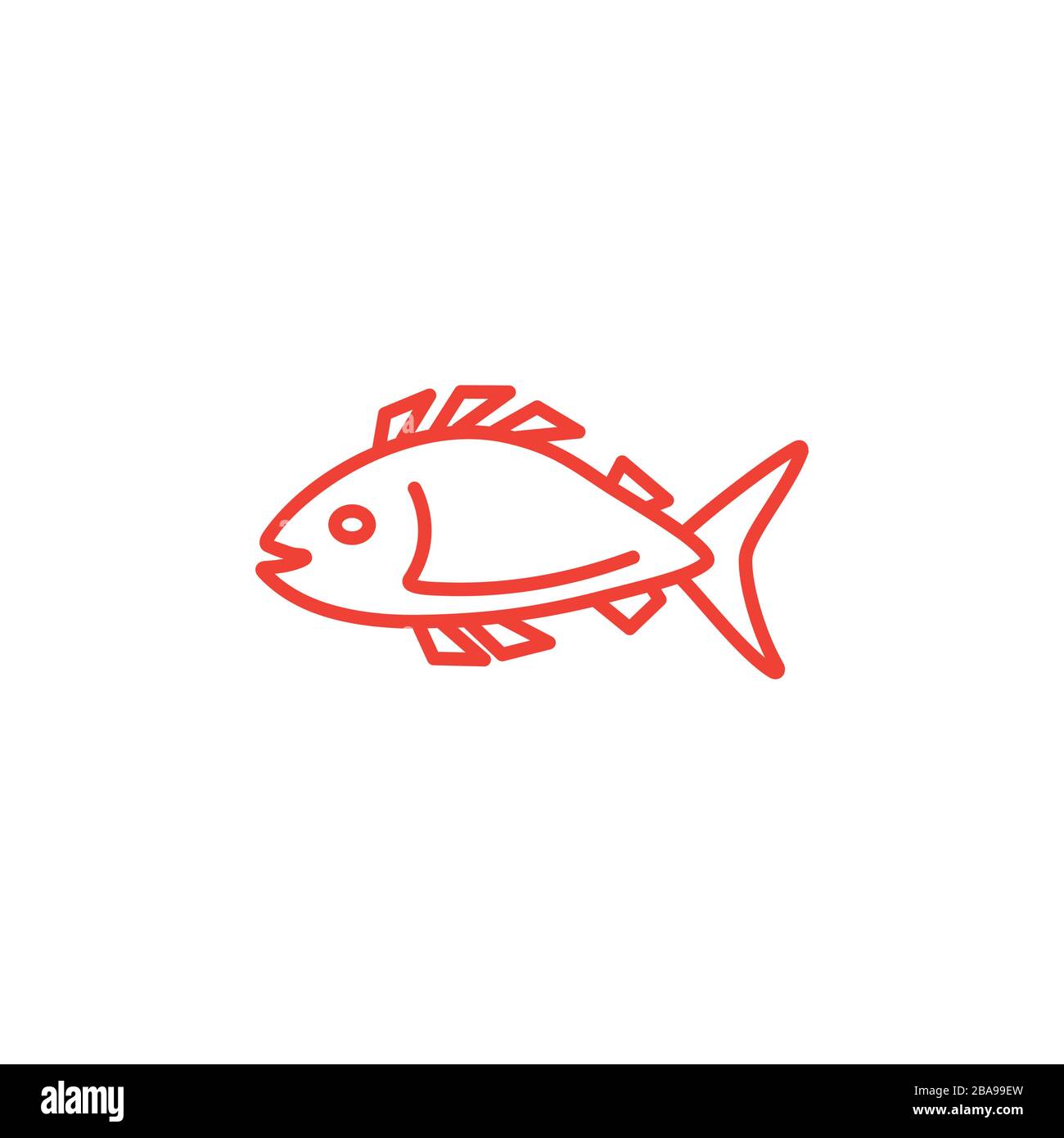 Fish Line Red Icon On White Background. Red Flat Style Vector Illustration. Stock Vector
