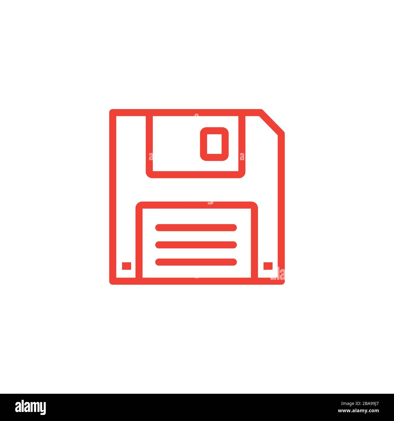 Floppy Disc Line Red Icon On White Background. Red Flat Style Vector
