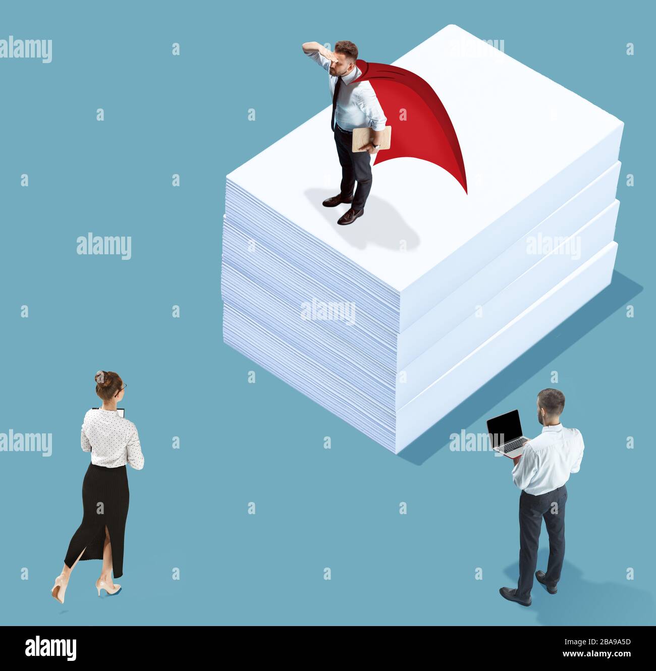 Super Task Background Superboss and thousand tasks. High angle view of creative modern office ...
