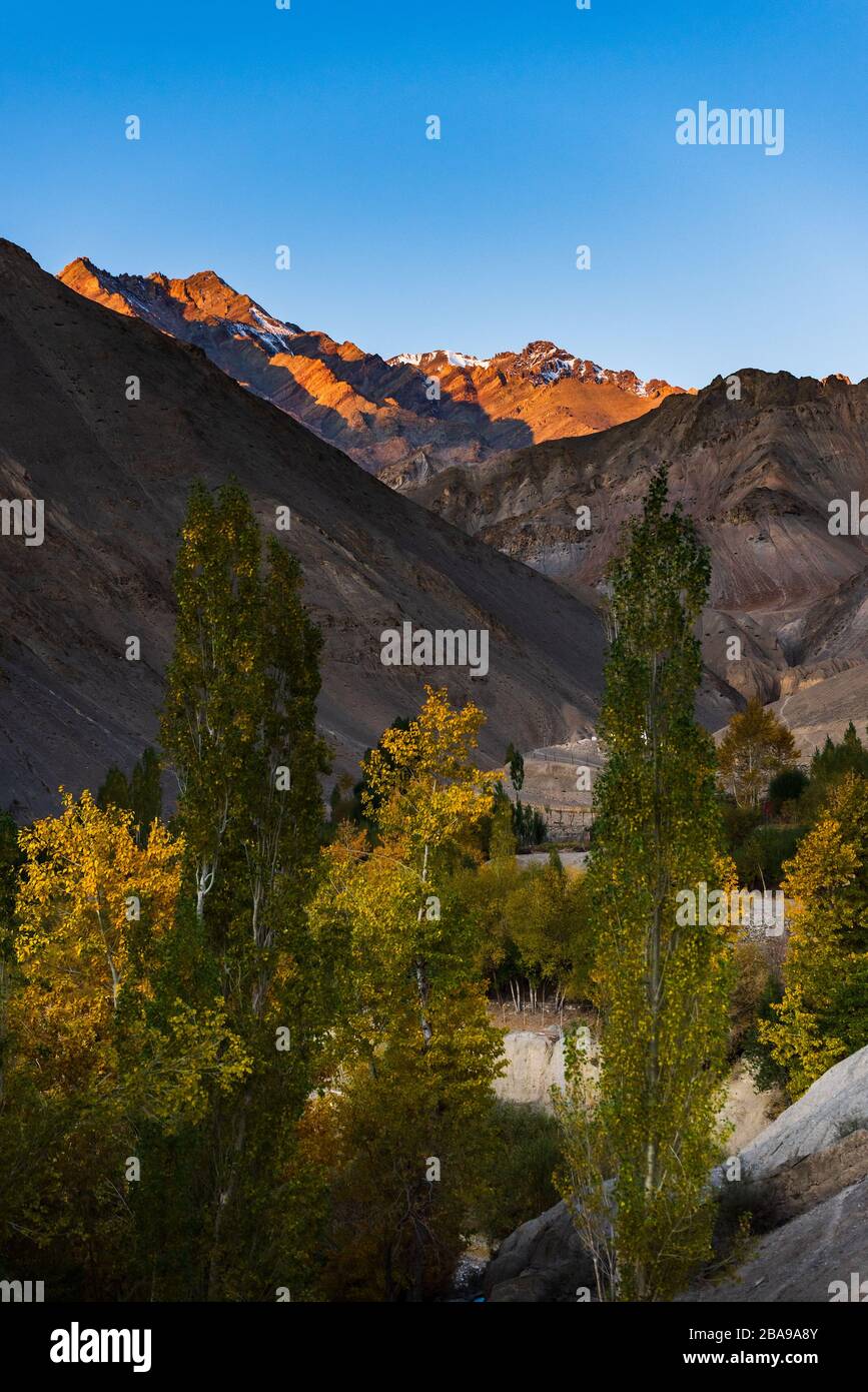 Leh city is a town in the Leh district of the Indian state of Jammu and Kashmir. It was the capital of the Himalayan kingdom of Ladakh. Stock Photo