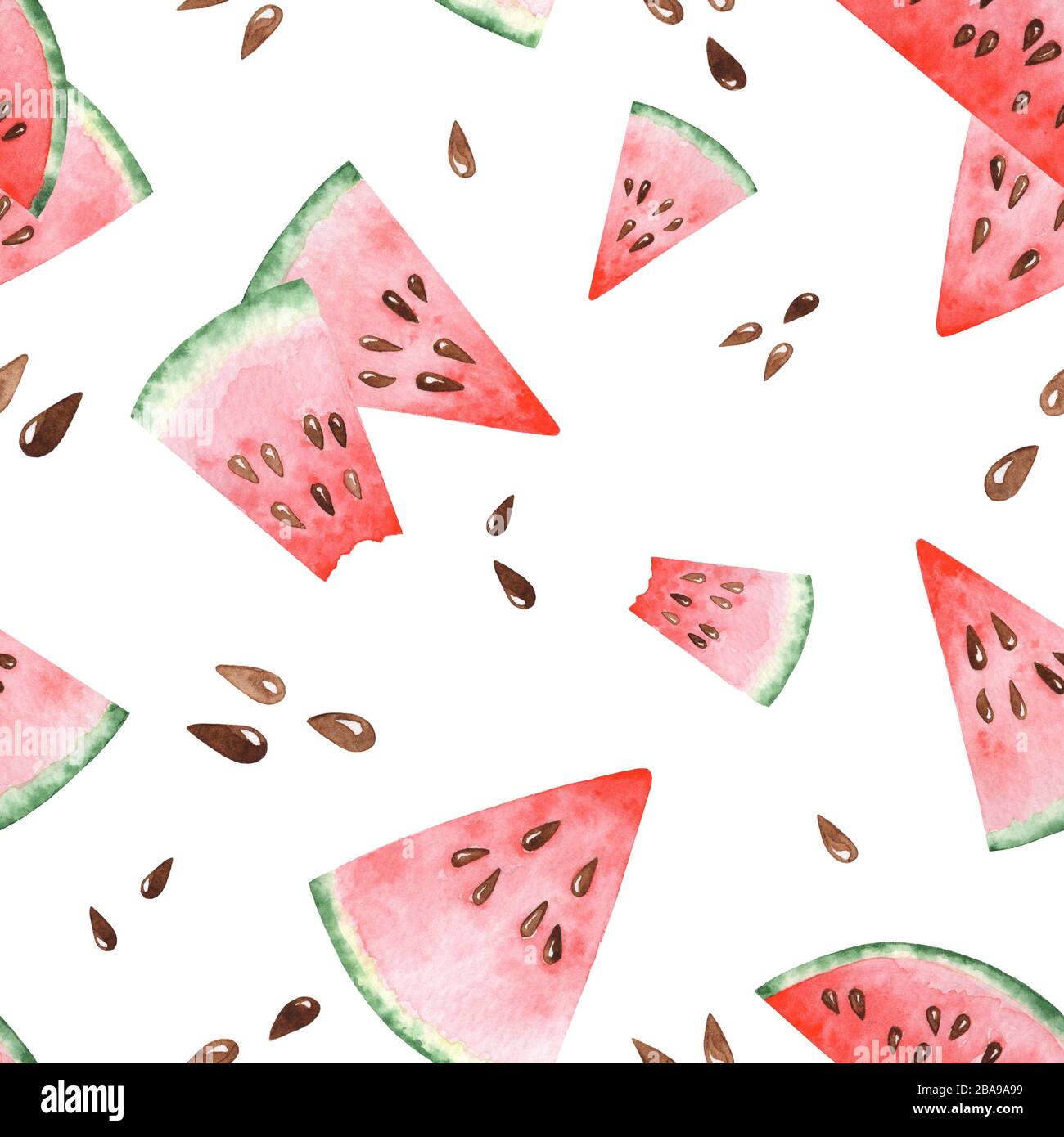 Bright watercolor seamless pattern with slices of watermelon. Hand ...