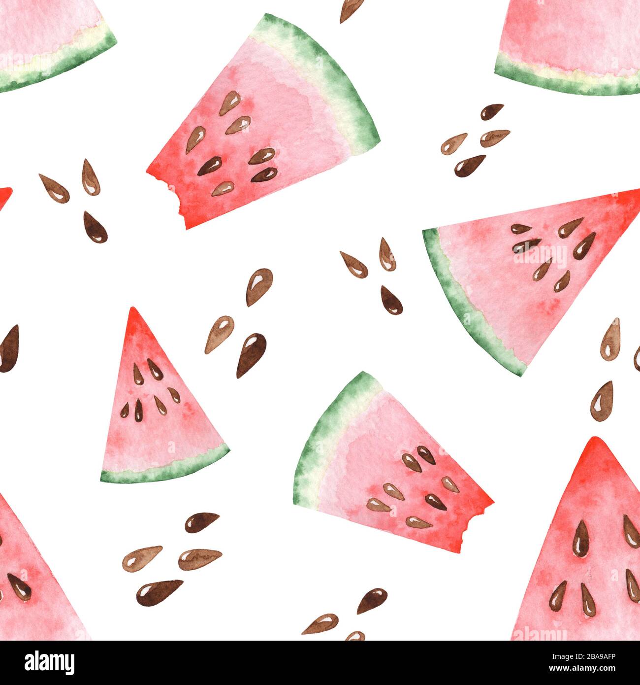 Bright watercolor seamless pattern with slices of watermelon. Hand ...