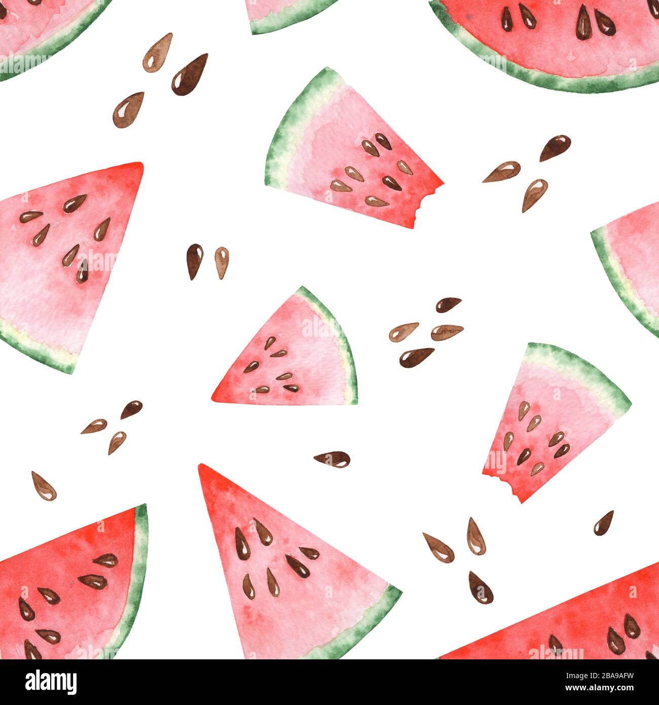 Bright watercolor seamless pattern with slices of watermelon. Hand ...