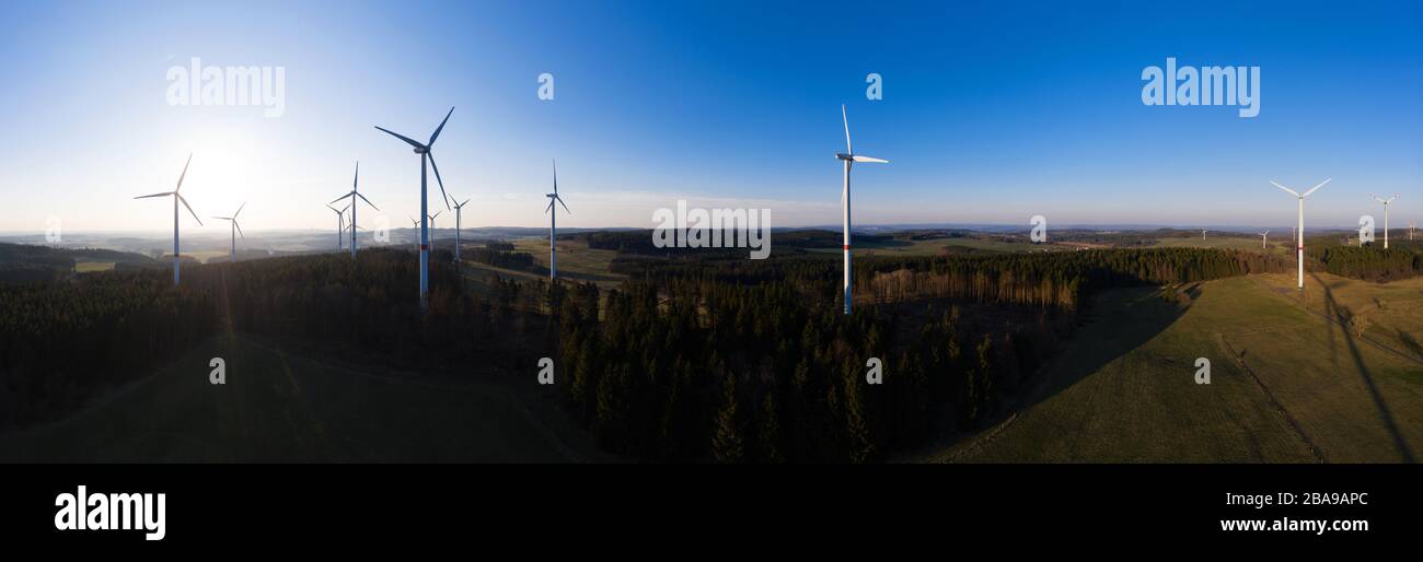 wind wheels in the evening high definition panorama Stock Photo Alamy