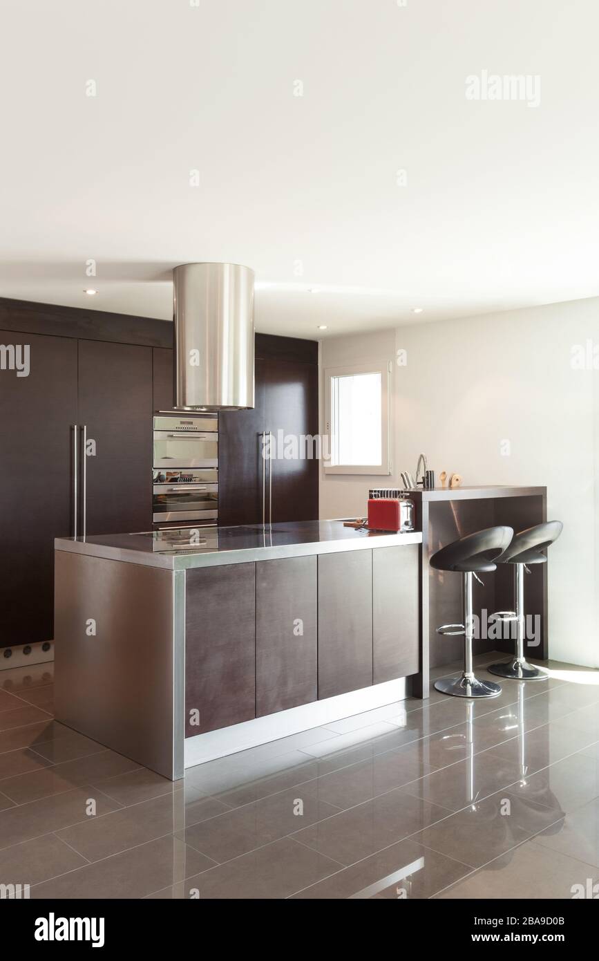 Architecture, beautiful apartment furnished, modern kitchen Stock Photo