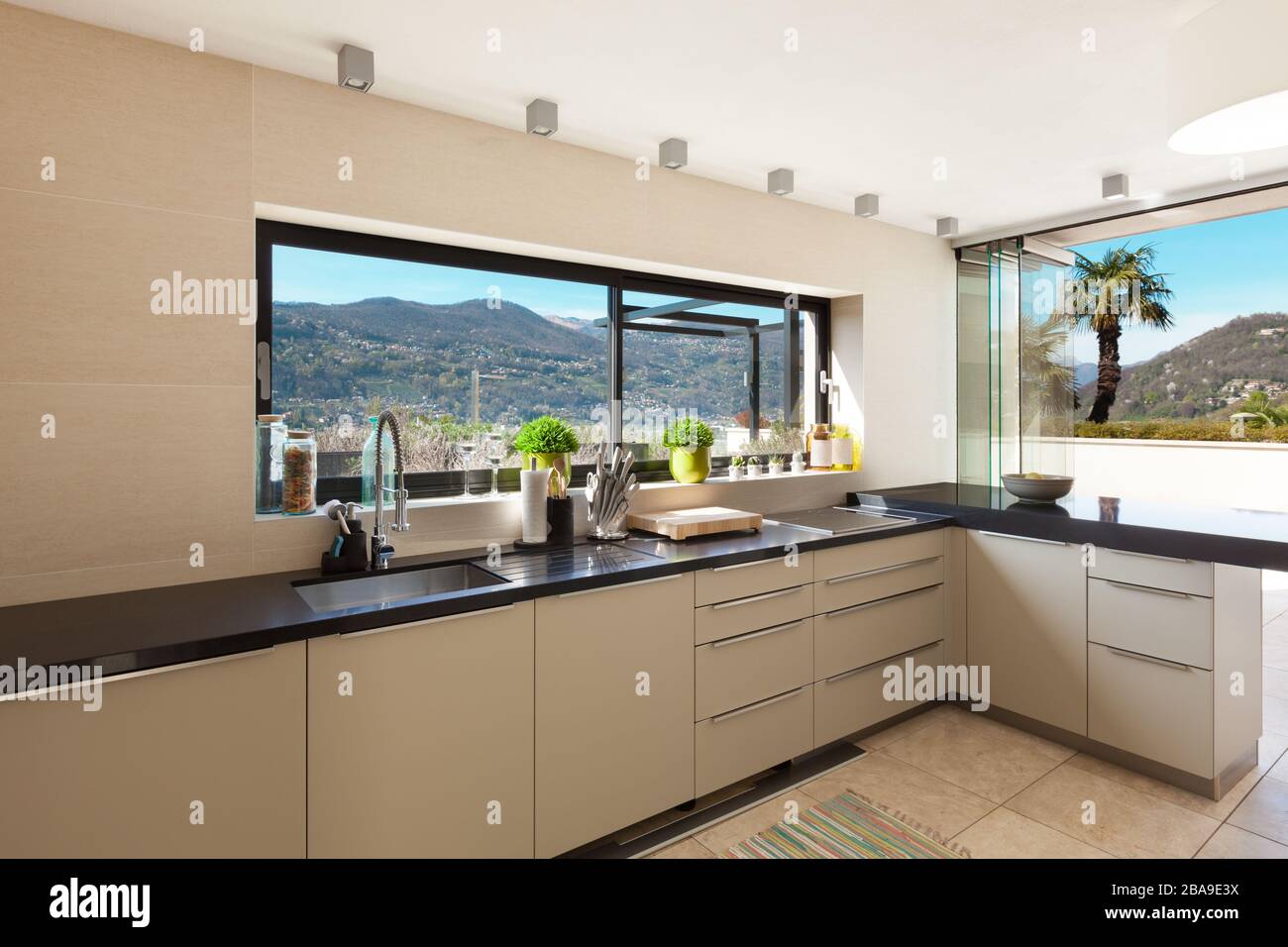 architecture, modern house, beautiful interiors,  domestic kitchen Stock Photo