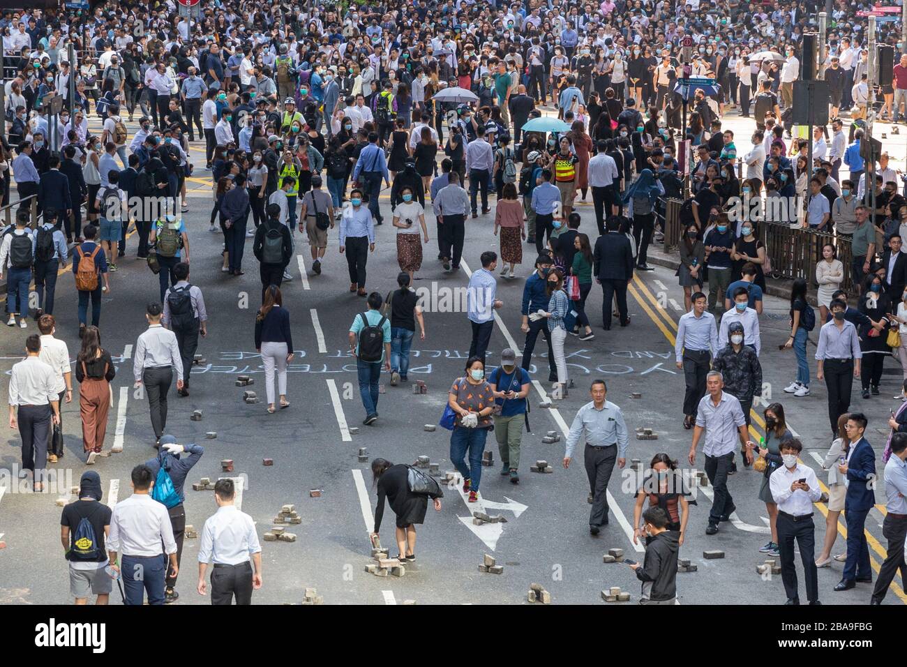 Crowd gathers at the Hong Kong Protest in Central, Hong Kong 10.11.2019 Stock Photo