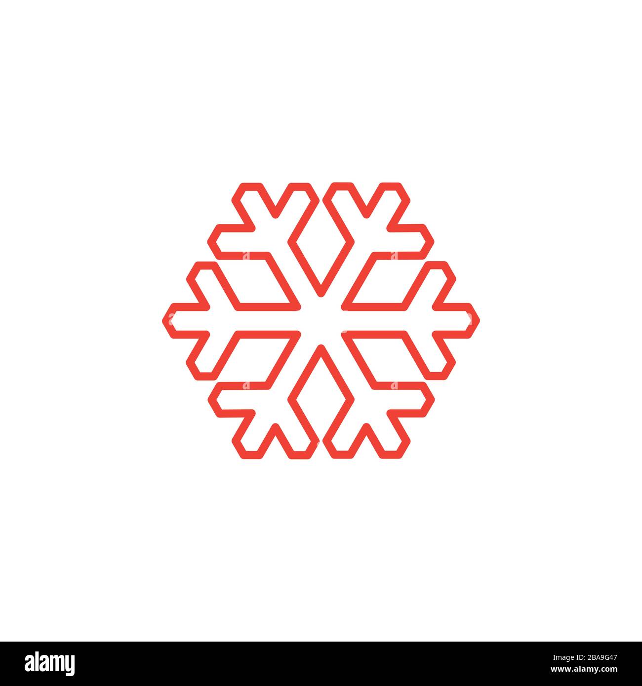 Snowflake Line Red Icon On White Background. Red Flat Style Vector Illustration. Stock Vector