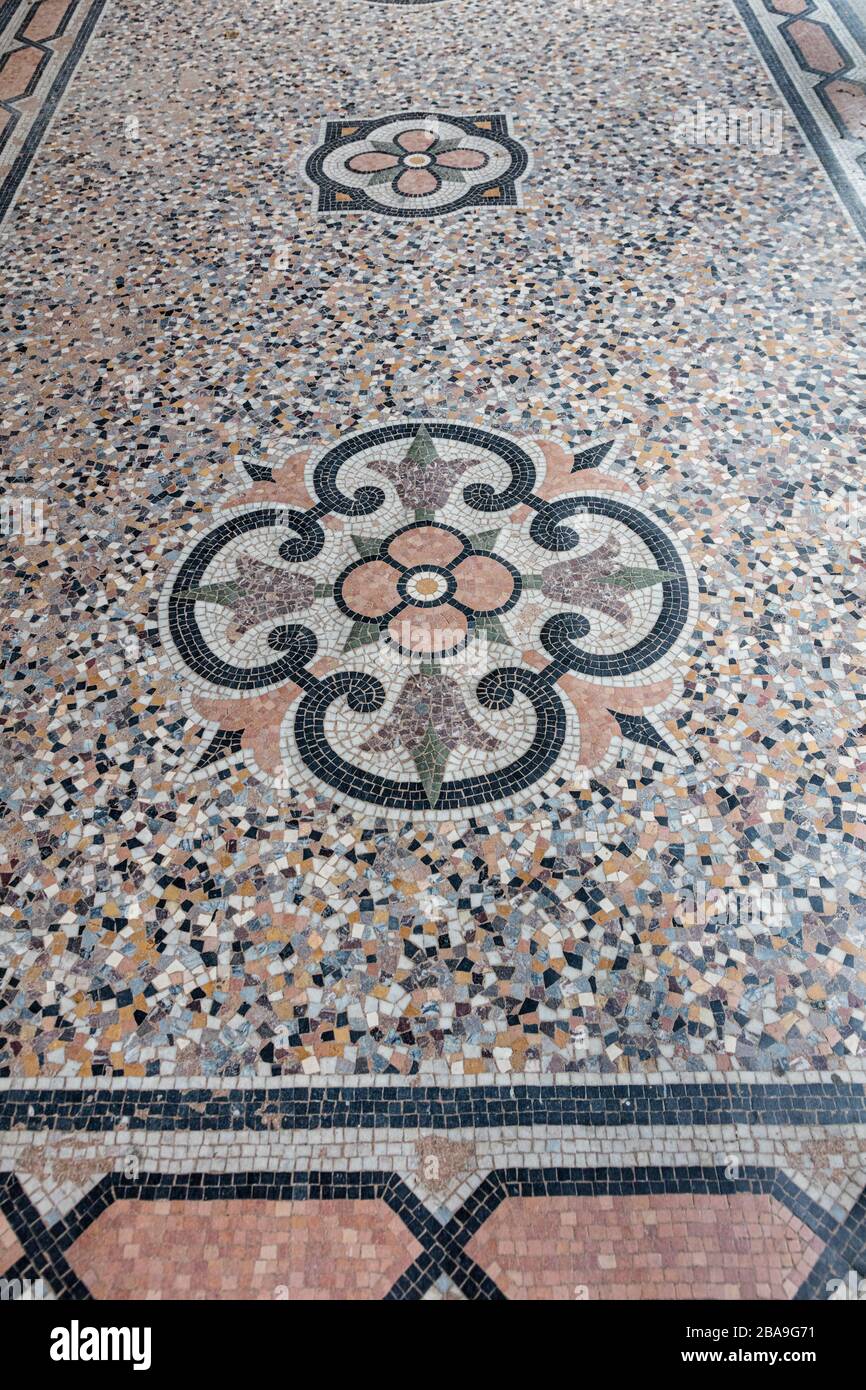 Flooring mosaic detail in walkway around Palais Royal, Paris, France Stock Photo