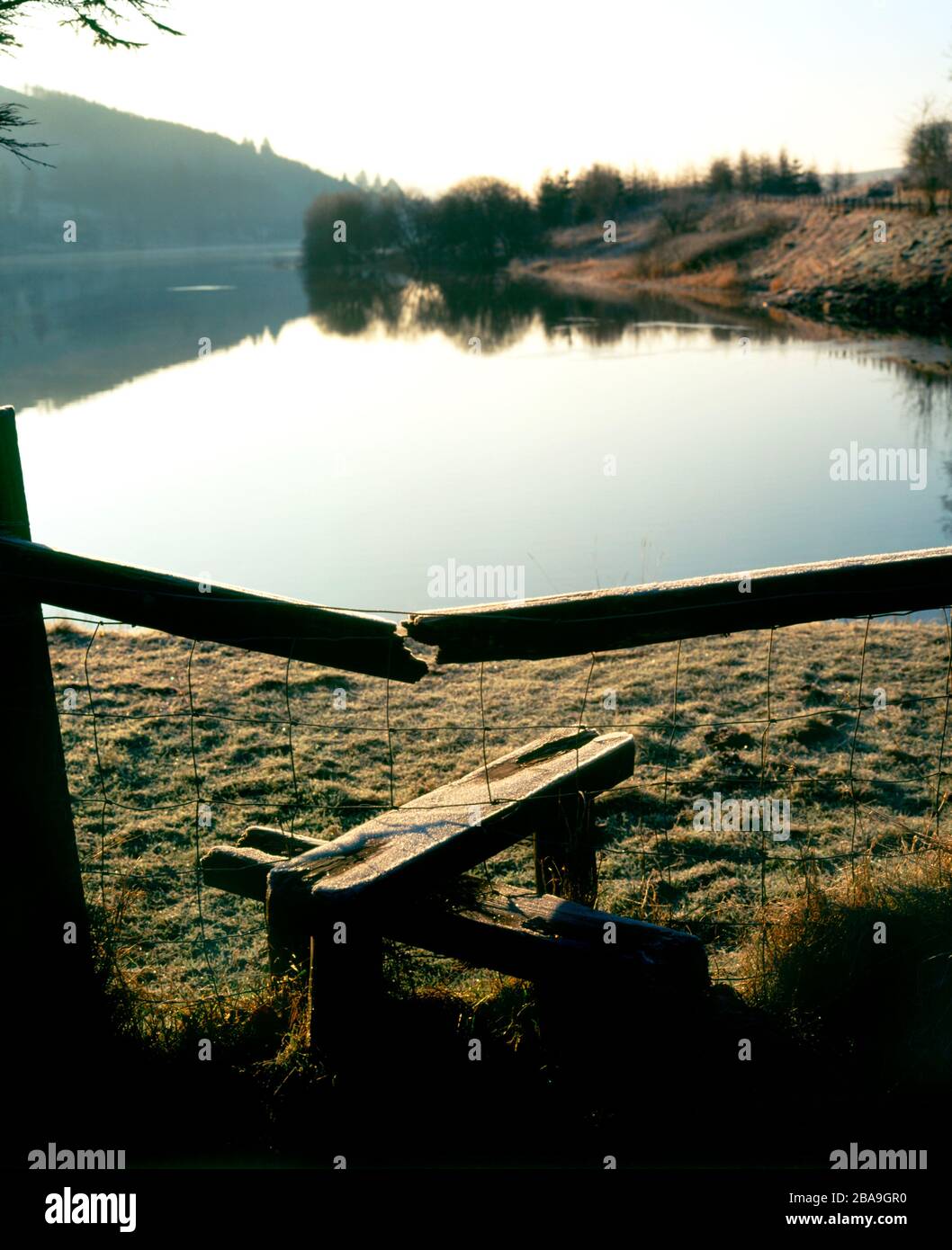 Frosty morning, Pontsticill Reservoir, Brecon Beacons National Park, Powys, Wales. Stock Photo