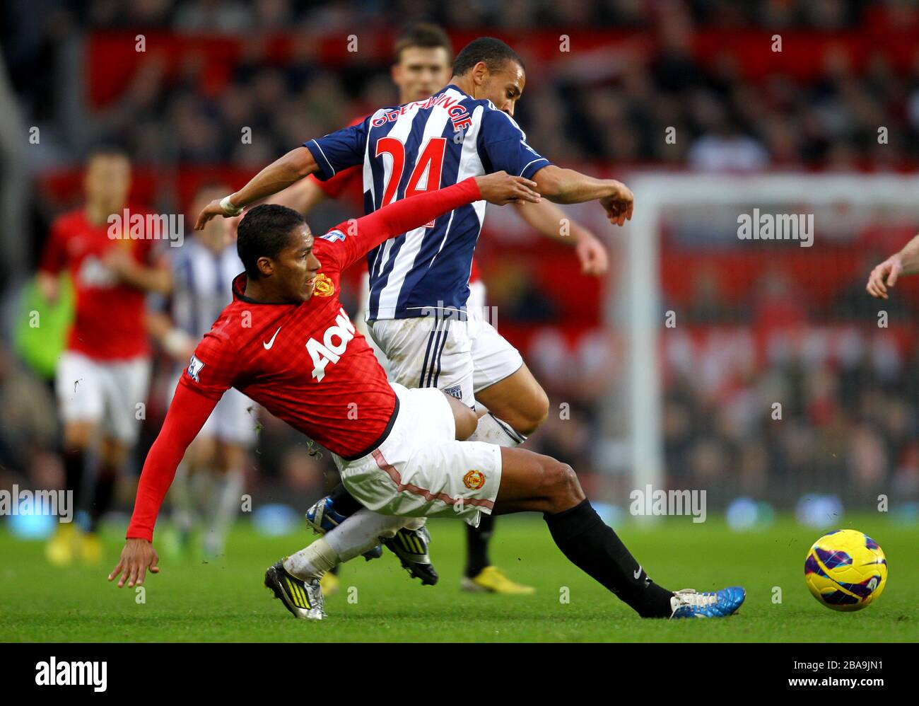 Manchester United's Antonio Valencia (left) and West Bromwich Albion's Peter Odemwingie in action Stock Photo