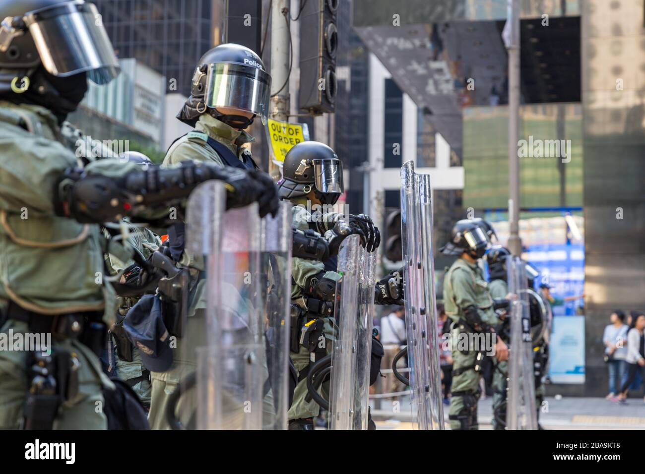 Hong Kong Police in Central during the protests. Stock Photo