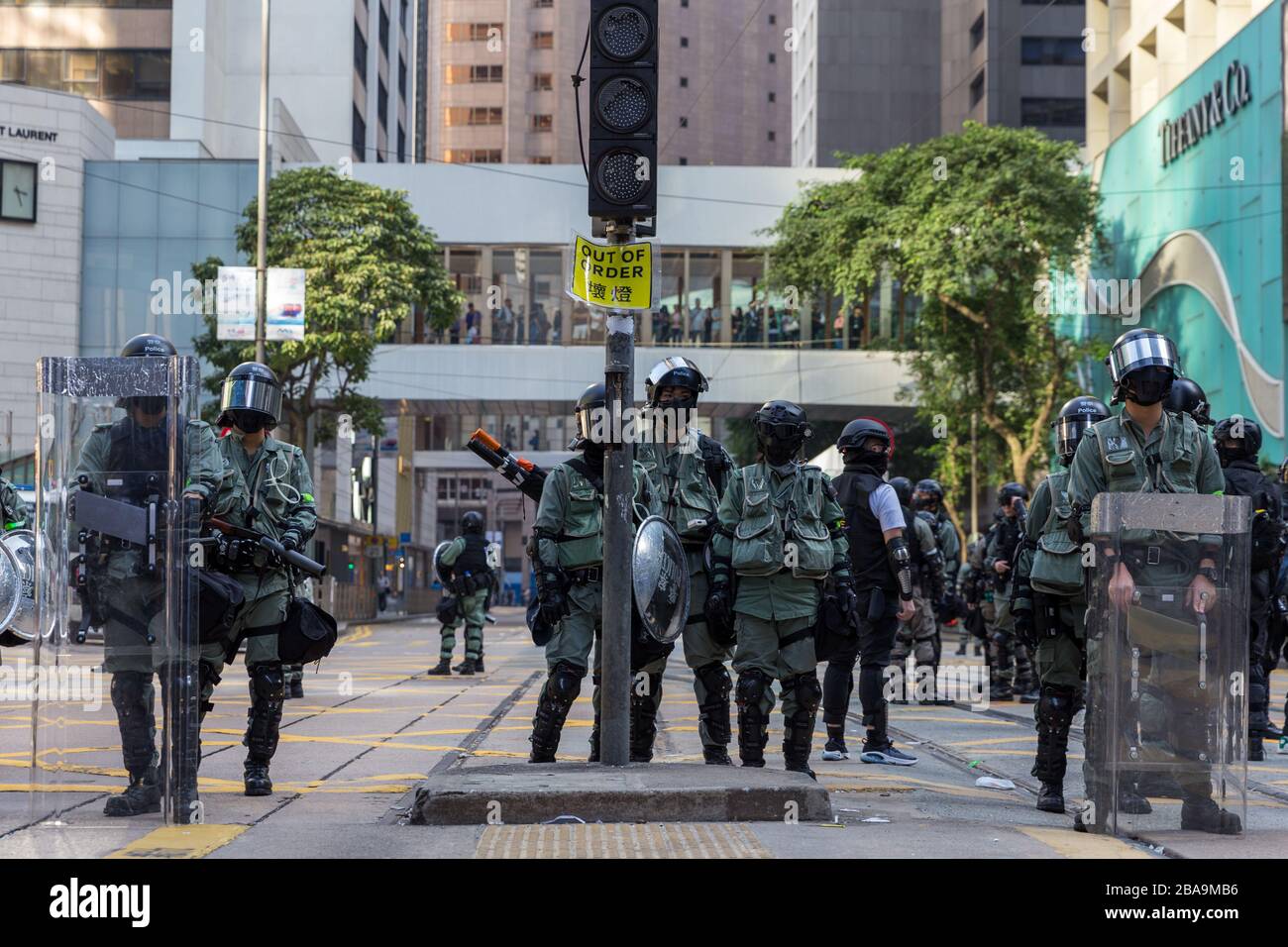 Hong Kong Police in Central during the protests. Stock Photo