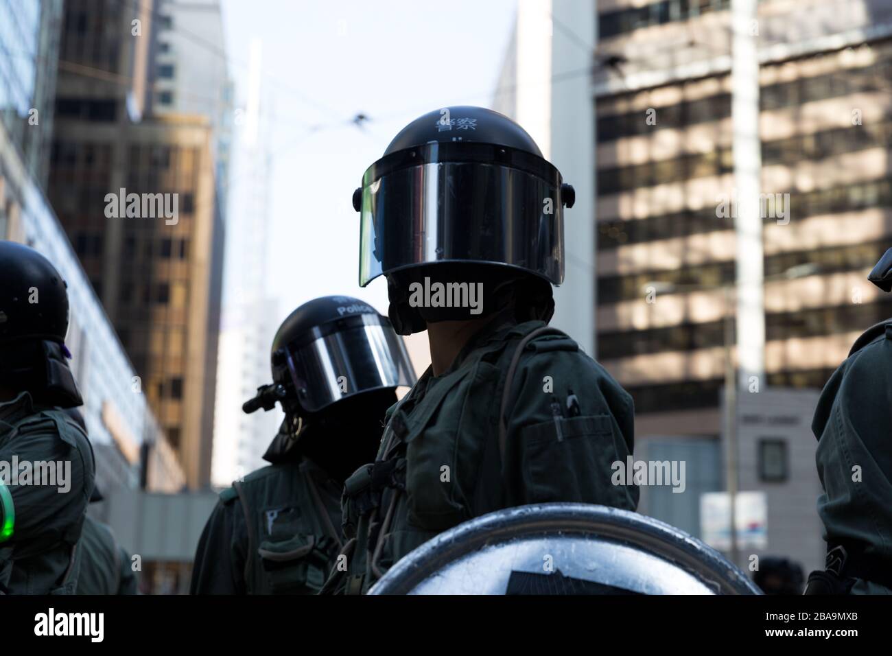 Police Officer in Central, Hong Kong during the protests. Stock Photo