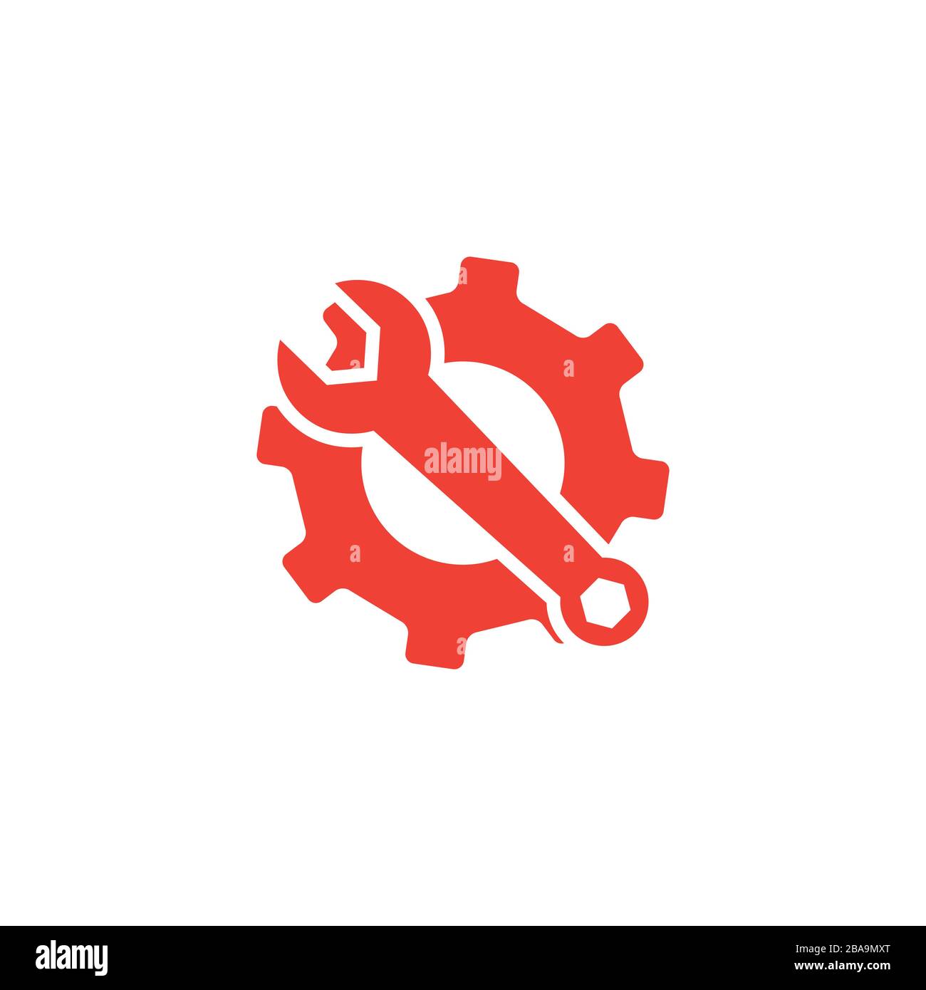 Service Tools Red Icon On White Background. Red Gear Wheel & Hammer Flat Style Vector Illustration Stock Vector
