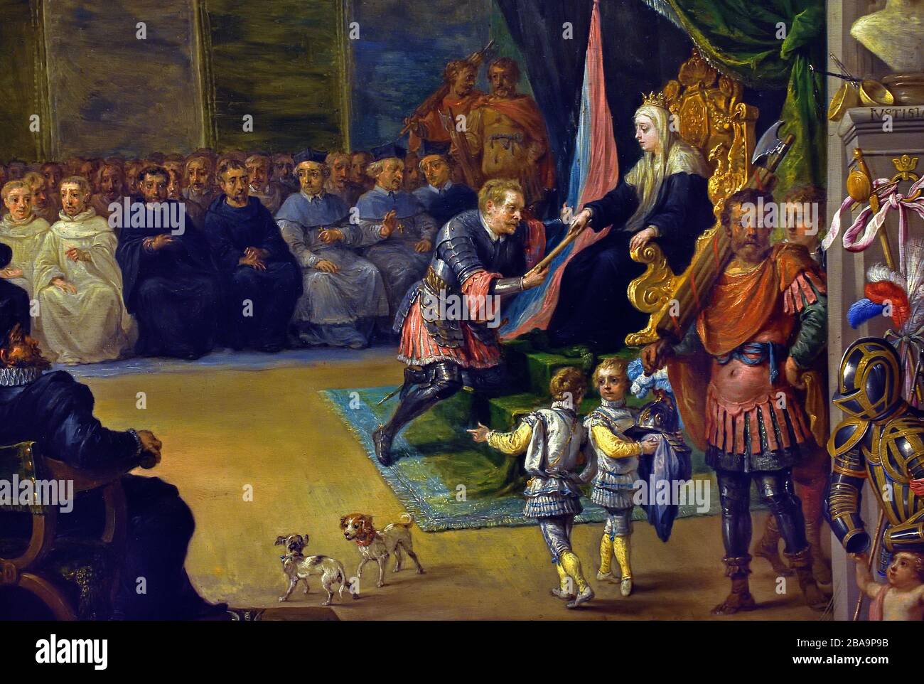 Presentation of Captain General's Baton Antonio de Moncada by the Queen Regent Blanca of Sicily 1410 Italy Italian   David Teniers II 1610-1690 Jan van Kessel I 1626-79 Belgian Belgium Stock Photo