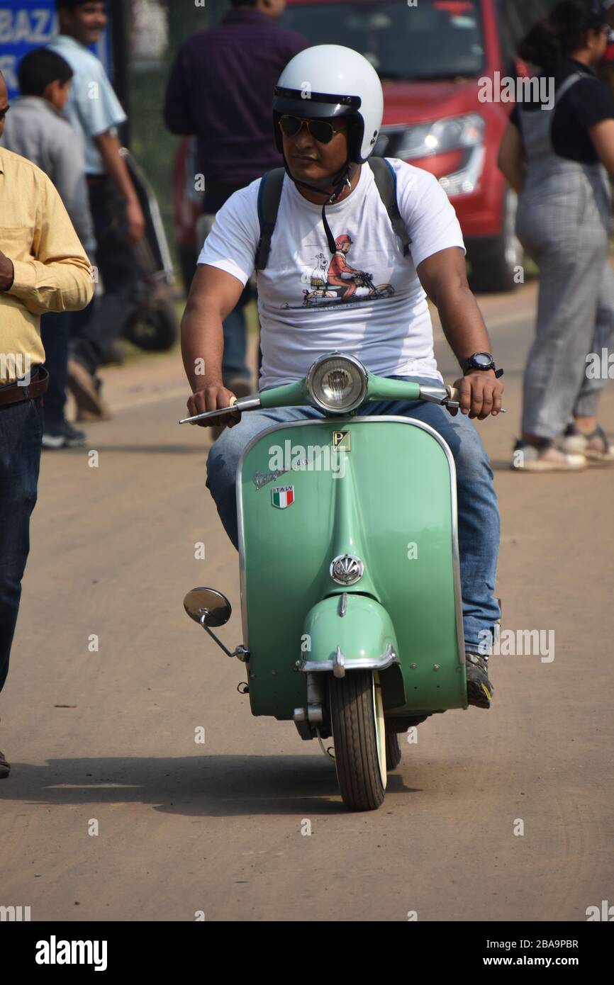 1962 Vespa scooter with 150 cc and 1 cylinder engine. India DLU 7479. Stock Photo