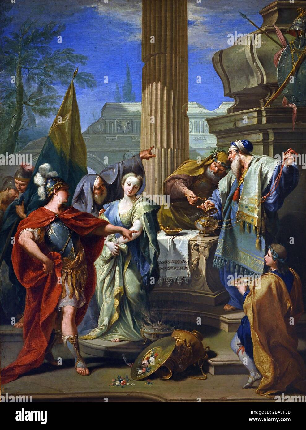 The Sacrifice of Polyxena 1730 Giovanni Battista Pittoni Venice 1687-1767 Italy Italian ( Polyxena, with whom Achilles fell in love, was the younger daughter of Priam and Hecuba, the king and queen of Troy. ) Stock Photo