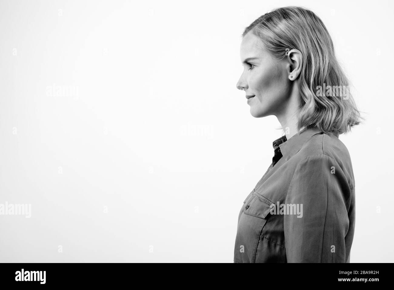 Blonde woman side view portrait Black and White Stock Photos & Images ...