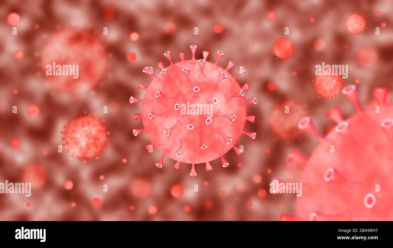 Novel Coronavirus 2019-nCov concept resposible for asian flu outbreak and coronaviruses influenza as dangerous flu strain cases as a pandemic. Microsc Stock Photo