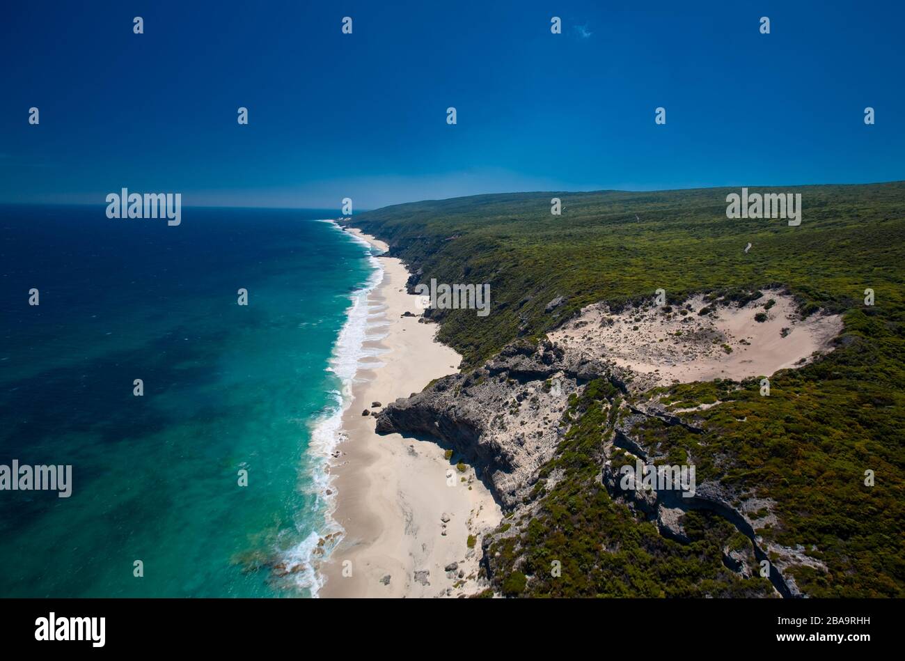 A stunning aerial view of virginal coastline, Cape Leeuwin, Western Australia Stock Photo