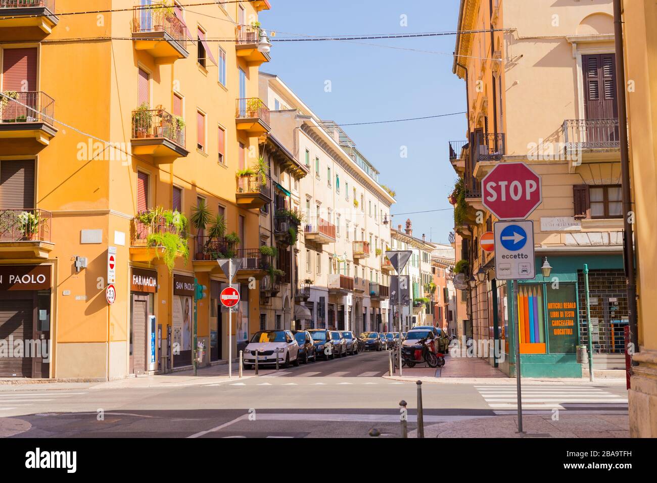 July, 2020, Italy. Street in Verona, Italy. Summer day.  Stock Photo