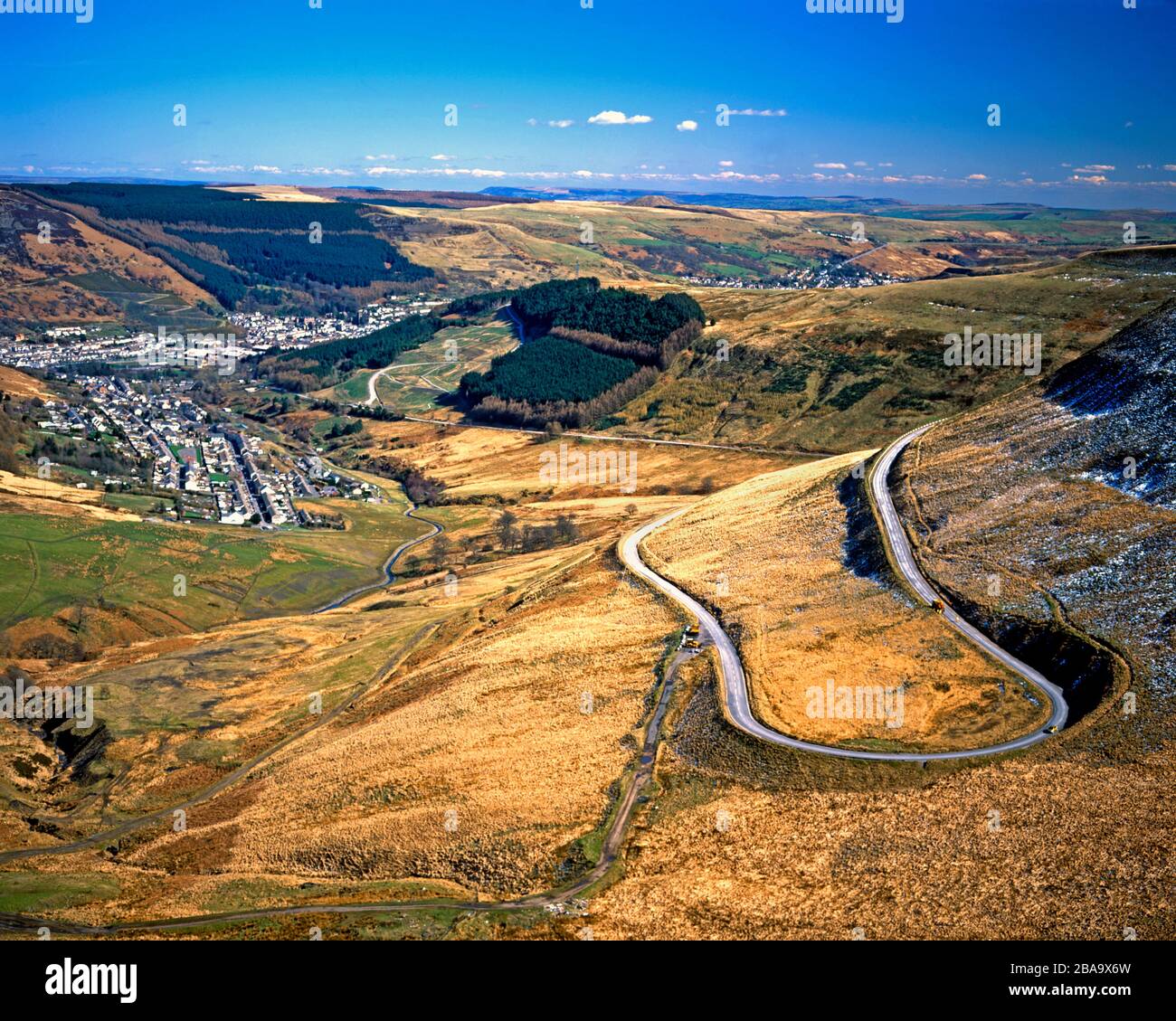 Treorchy and the Rhondda Valley from Bwlch Y Clawdd, South Wales Stock