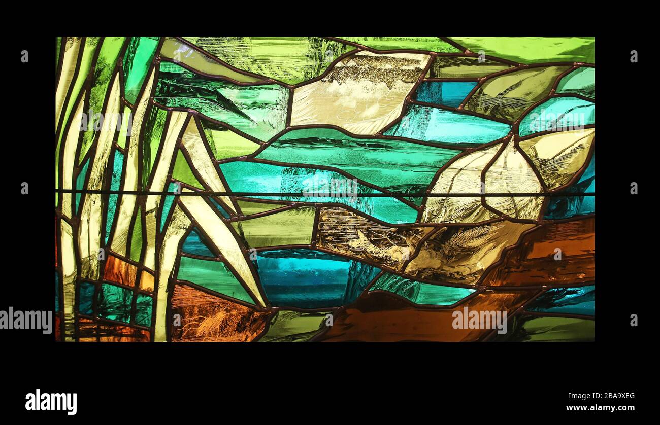 View the elements of life, detail of stained glass window by Sieger Koder in Benediktbeuern Abbey, Germany Stock Photo