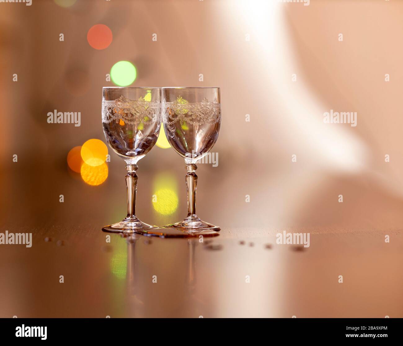 Everything prepared for a party, glasses, masks, lights and fruit with Stock Photo
