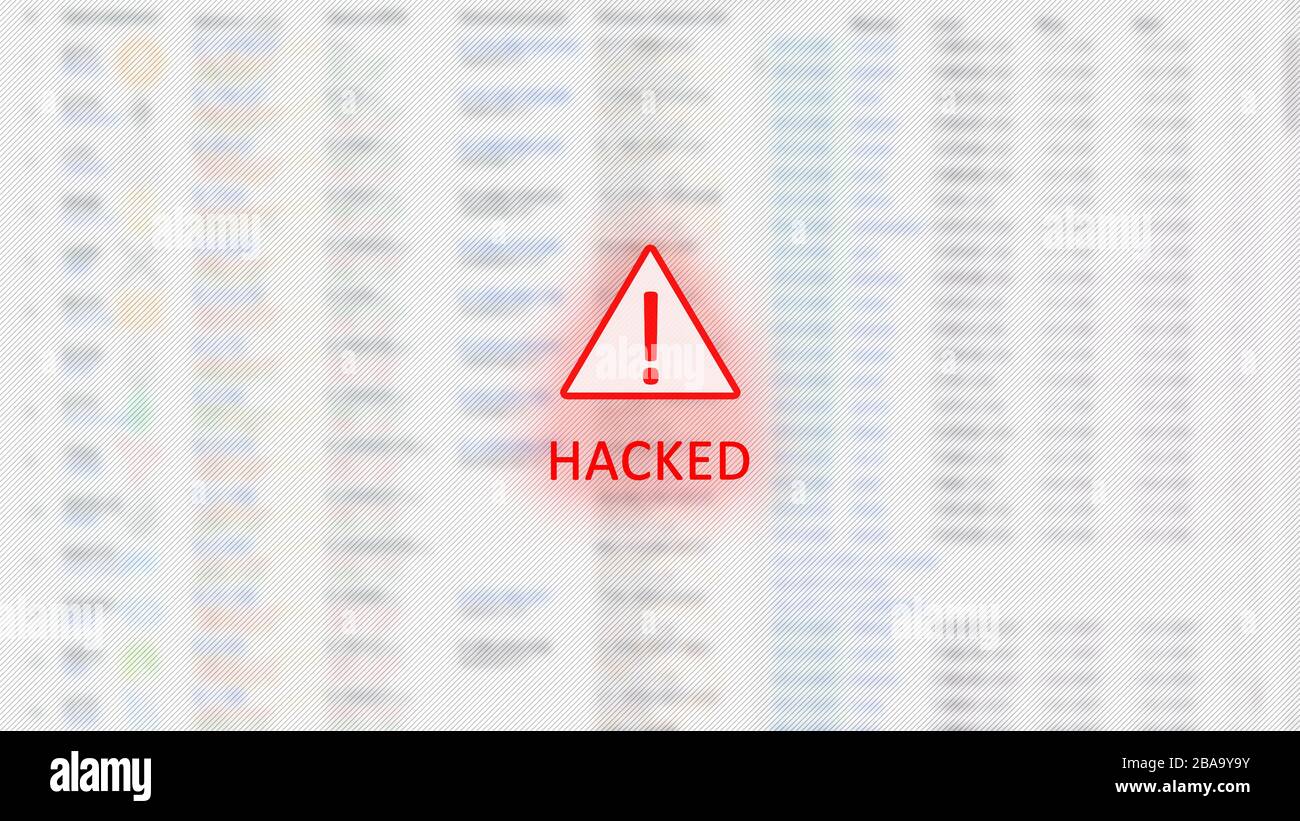 Hacked Computer Screen Concept Red Text Exclamation Mark In A Triangle Light Background With Blurry Numbers Horizontal Stock Photo Alamy